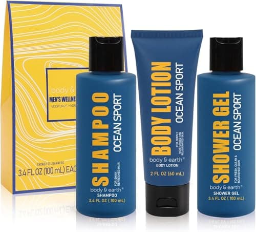 BODY & EARTH Spa Gifts for Men Toiletry Gift Set 3Pcs Ocean Shower Gel Kit