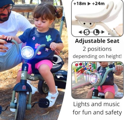 Twinly Carly Foldable Toddler Tricycle with Parent Handle, Mint — view 6