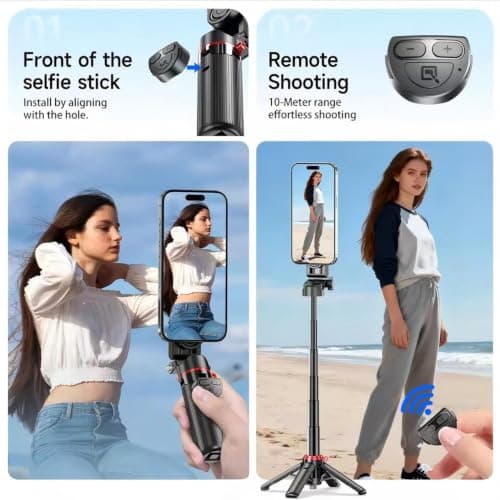 Mini Magnetic Selfie Stick Tripod,18.2" Extendable Phone Mount for MagSafe, 360°Rotation Travel Stand with Rechargeable Remote&Hand Grip Mode, Compatible with iPhone&Android,Video Recording — view 2