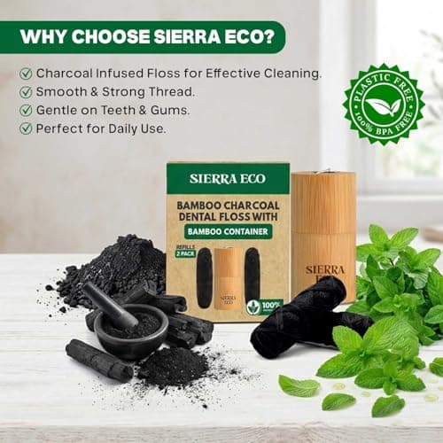 SIERRA ECO Bamboo Charcoal Dental Floss with Bamboo Container Refills – Mint Flavoured Biodegradable Floss – Refillable Dental Hygiene Kit – Plastic Free Compostable Oral Care — view 5