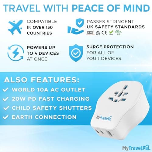 MyTravelPal Universal Travel Adapter 20W PD USB C | UK Safety Standards — view 4