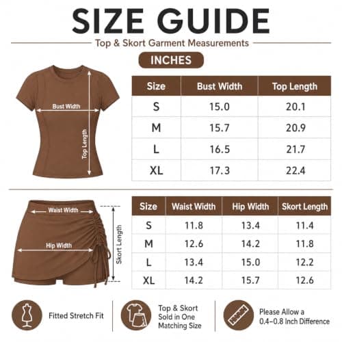 Women's 2 Piece Workout Set Short Sleeve Top and Ruched Skort (Graphite gray,S) — view 6