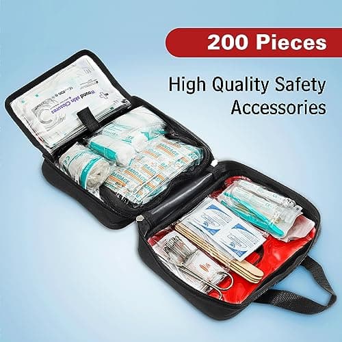 200 Pieces First Aid Kit with Hospital Grade Medical Supplies - Includes Emergency Blanket, Bandage, Scissors - Great for Home, Outdoors, Office, Car, Travel, Camping, Hiking, Boating (Red — view 4