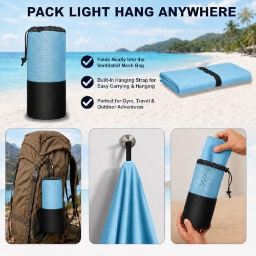 Microfibre Towel - 250 GSM Highly Absorbent Gym Towel & Travel Towel, 80*160cm Lightweight Quick Dry Towels for Adults, Soft Sports Towel for Swimming, Yoga, Camping, Hiking & Beach Sky Blue — view 5