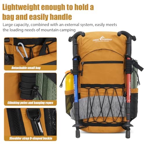 Bseash 30L Lightweight Hiking Backpack, Outdoor Sport Waterproof Travel Bag Daypack for Cycling Climbing Skiing (Yellow) — view 4