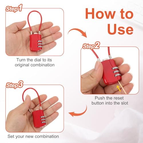 sourcing map 2 Pcs Luggage Travel Lock, 3 Digit Cable Combination Lock 30mm Width Body with 13.5cm Long Cable for Suitcase Bag Cabinets Small Fences Gym, White — view 4