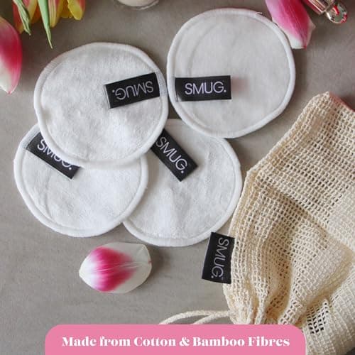 SMUG Bamboo Reusable Makeup Remover Pads (x7) - Washable Face Cleansing & Eye Make Up Remover Pads with Mesh Laundry Bag - Reusable Cotton Rounds - Essential Makeup Accessories — view 5