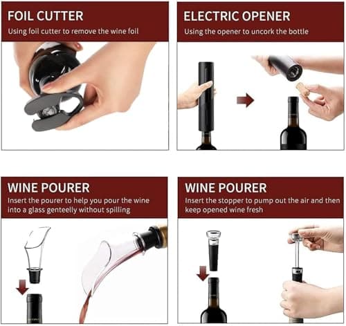 MAGDEN Electric Wine Opener Set, Rechargeable Wine Bottle Opener Set, Cordless Automatic Corkscrew with Foil Cutter, Pourer, Vacuum Stopper, USB Charging Cable, Gift for Wine Lovers, Black — view 5