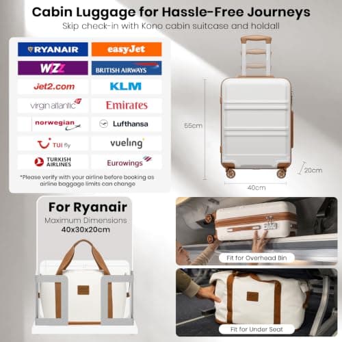 Kono 4 Piece Luggage Set ABS+PC Hard Shell Carry-On Cabin Suitcase White — view 2