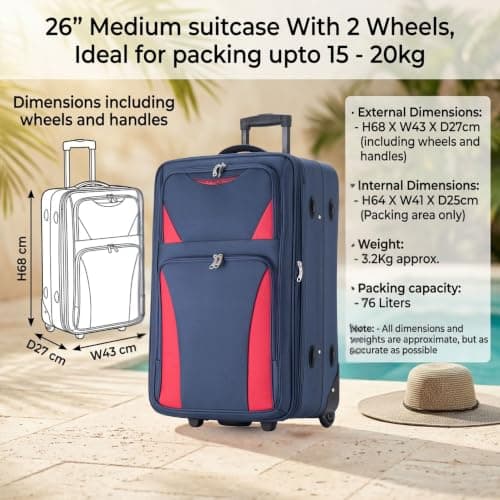 DK Luggage 26" Medium Lightweight Suitcases Expandable Trolley case with 2 Wheels DK16 Navy — view 2