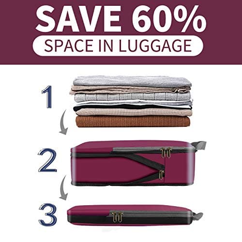 Eono Compression Packing Cubes, Luggage Organiser Set, Extensible Suitcase Organiser, Packing Organisers for Suitcases, Packing Cubes for Travel or Home Storage - Burgundy, 4 Set — view 5