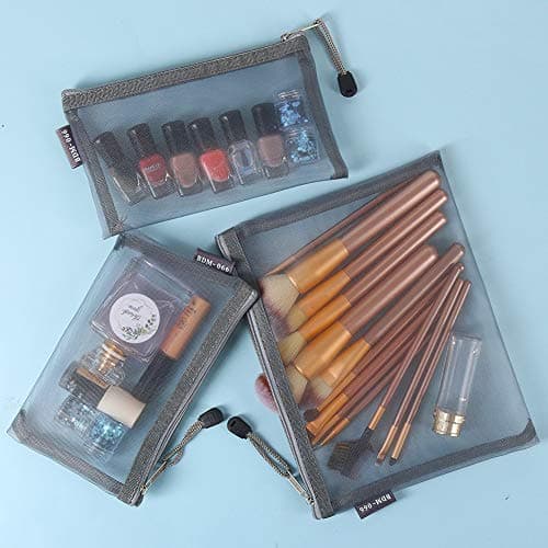 Nylon Mesh Cosmetic Zipper Bags, 6PCS Grey Makeup Pouches Pen Pencil Organizer Case for Travel Purse Diaper Bag (A5 x 3pcs, A6 x 3pcs) — view 5
