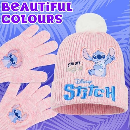 Disney Stitch Girls Beanie Hat and Gloves Kids Teenagers 2 Pcs Winter Accessories Set for School or Travel, Stitch Gifts (6-14 Years, Pink Stitch) — view 6