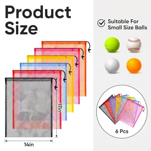 6 Pack Multicolor Mesh Drawstring Bag, 13.38x15.75 Inch Breathable Nylon Mesh Bag with Drawstring Lock Closure, Multipurpose Storage for Gym, Laundry, Beach, Toys and Travel — view 2