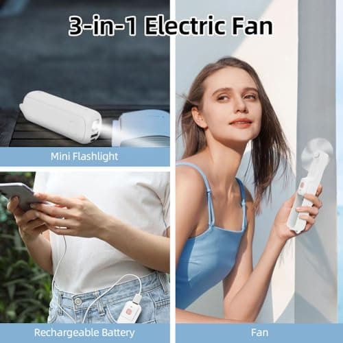 AUAUY Portable Handheld Fan, USB Rechargeable Foldable Fan, White — view 3