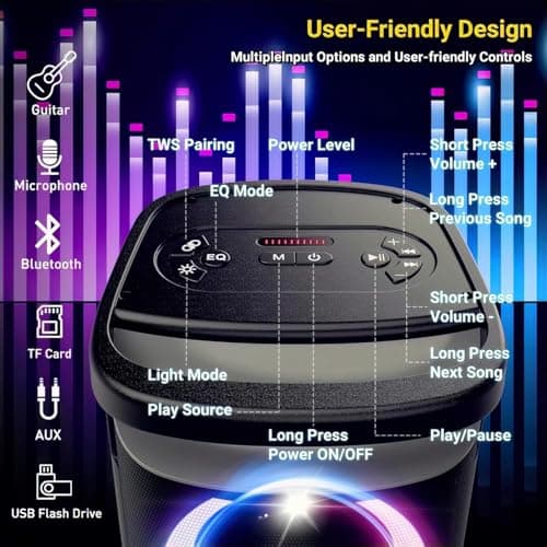 TPBEAT Portable Bluetooth Party Speaker, 160W Peak Powerful Loud Sound Deep Bass Wireless Speaker Large Subwoofer Fast Charging with Led Light Show for Outdoor Home Party Camping — view 6