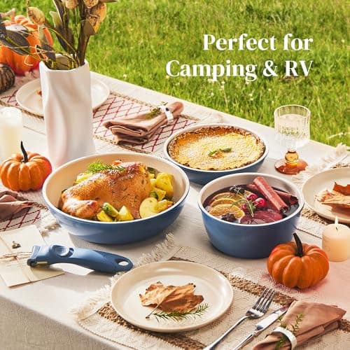 Redchef Ceramic Pots and Pans Set Non Stick, 16 pcs Nonstick Cookware Set with Detachable Handle, Non Toxic, PFAS PFOA & PTFE Free, RV Ceramic Cookware Set for Camping, Oven Safe (Blue) — view 4