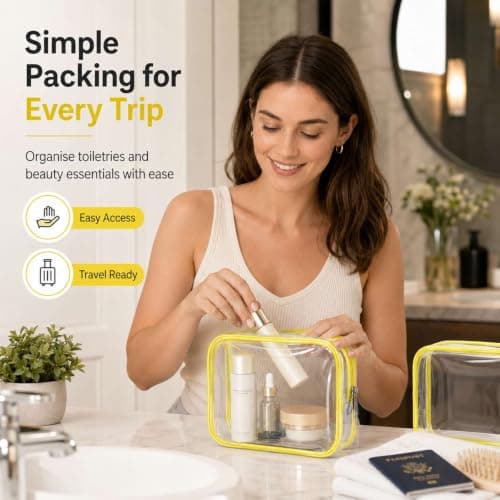 2-Pack Clear PVC Toiletry Bag Set, Waterproof Leakproof, Yellow Trim — view 4