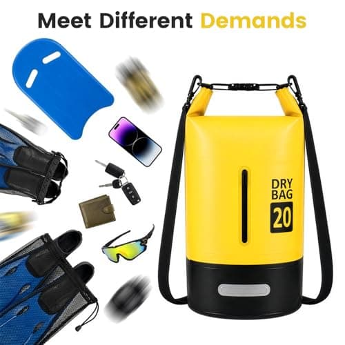 SUNNYNEST 20L Waterproof Dry Bag Backpack with Phone Pouch, Roll Top PVC Dry Sack with Adjustable Shoulder Straps for Kayaking, Boating, Fishing, Swimming, Camping & Beach, Orange (Yellow) — view 4