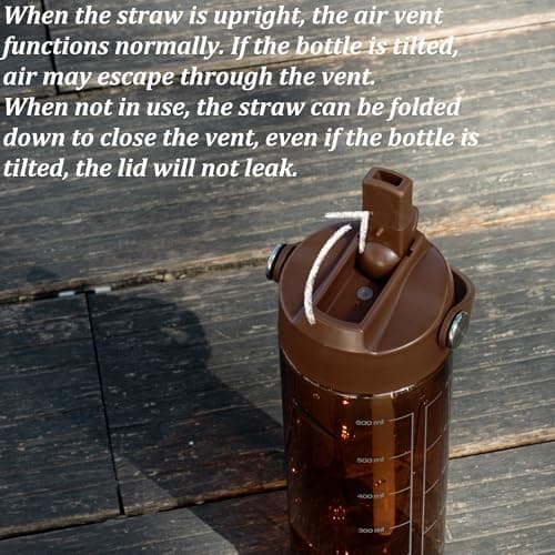 GOPPUS 600ml/20oz Clear Water Bottle with Straw, Tritan Leakproof Sports Drinking Bottle, BPA Free Wide Mouth Gym Bottle with Handle and Measurement Marks for School, Gym, Travel (Brown) — view 3