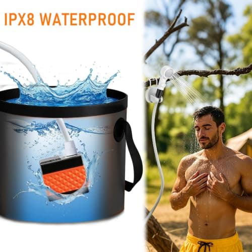 ZONJIE Portable Camping Shower with LED Display, Pump and Bucket — view 2