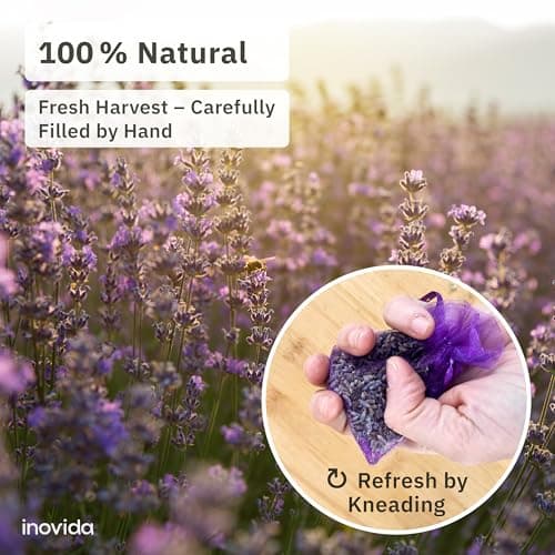 Lavender Bags : 20 Dried Lavender Flowers Bags as Natural Air Freshener and Moth Repellent for Wardrobes – Wardrobe Fresheners – Car Freshener – Room Air Freshener – Lavender Sachets by Inovida — view 5