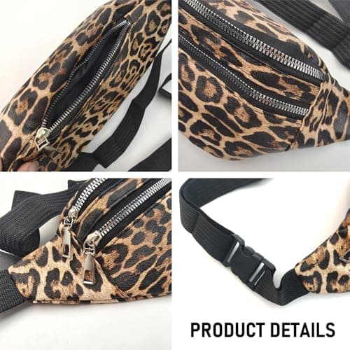KASESSS Leopard Print Bumbag, 3 Zippers 3 Compartments Stylish Bumbags for Ladies, Fanny Pack for Women, Crossbody Waist Bag with Adjustable Strap, Lightweight Bum-Bag for Daily Travel Streetwear — view 3