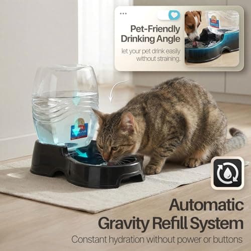 Flexzion Pet Water Dispenser Station, Black (3/8 Gallon) Auto Replenish Gravity Waterer Drinking Fountain Bottle Bowl Dish Portable Stand for Small Dog Cat Animal — view 4