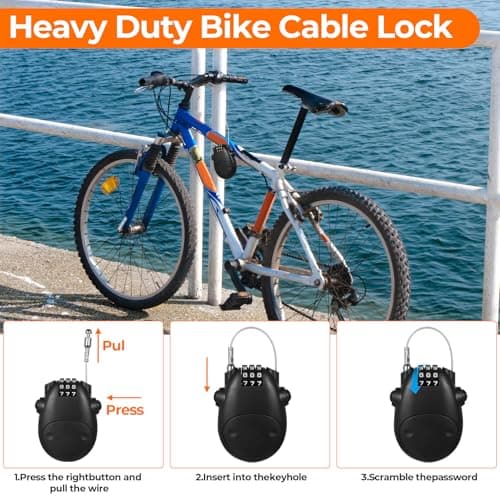 3-Digit Combination Cable Locks, 77cm Retractable Cable Lock, Security Password Locks for Bike Luggage Suitcase Helmet Backpack Locker Travel Ski Toolbox — view 4