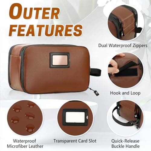 SWISSELITE Leather Toiletry Bag for Men, Water Resistant Dopp Kit for Toiletries Accessories with Wet/Dry Separation, Travel Essentials Shaving Bag Bathroom Organizer for Travel Gym Dorm(Dark Brown,M) — view 5