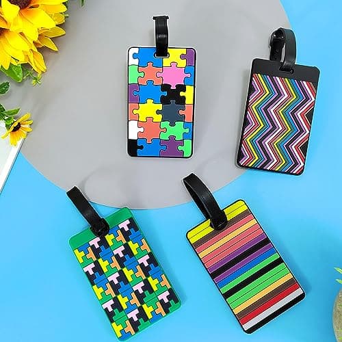 EQLEF Set of 4 Lovely Secure Luggage Tags PVC Suitcase Labels Travel Luggage Tags for Suitcase Colorful Business Card Holder/Travel ID Bag Tag — view 2