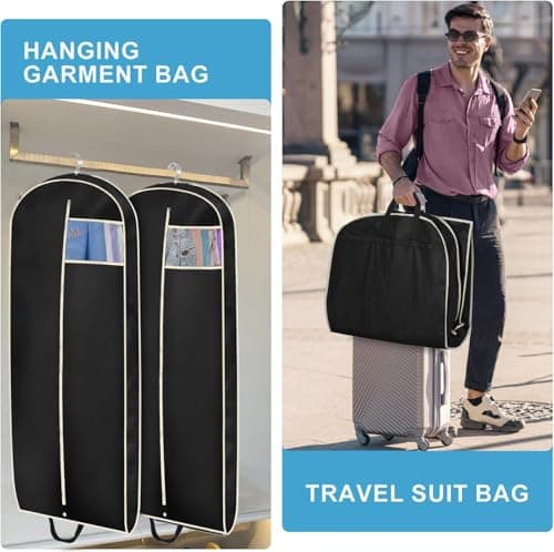 MISSLO 54" Travel Suit Bags for Men Garment Covers for Clothes Breathable Carrier Dress Garment Bag for Storage with Handle and Gusseted, Pack of 2 — view 2
