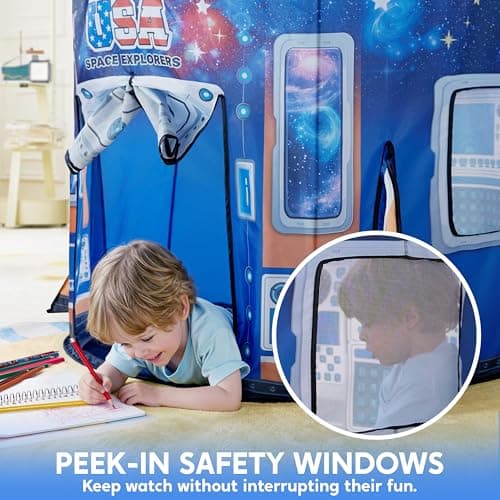JOYIN Kids Play Tents Indoor Outdoor, Rocket Ship Play Tent, Astronaut Spaceship Space Night Sky Themed Pretend Playhouse, Pop Up Tent for Kids, Birthday Gifts for 3 4 5 6 7 8 Year Old Boys & Girls — view 5