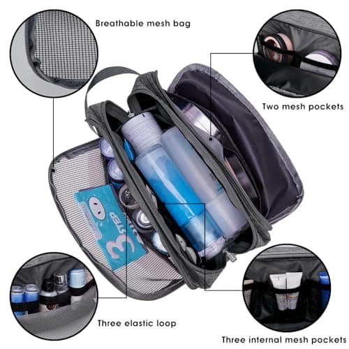 WANDF Toiletry Bag Water-Resistant Nylon Travel Wash Bag Lightweight Dopp Kit for Men and Women (A-Denim Grey) — view 2