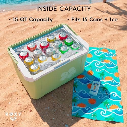 Roxy 15 Qt Portable Hard Cooler with Sliding Wooden Lid and Cutting Board, Insulated Ice Chest for Beach, Picnic, Camping and Travel, Forest Mint Green — view 4