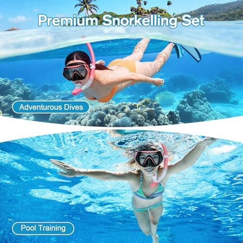 BuyCard Snorkel Mask,180 Degree Panoramic View Dry Top Snorkeling Gear，Safe Anti-Leak Anti-Fog Diving Mask, Snorkel Set and Swimming Goggles (Pink) — view 6