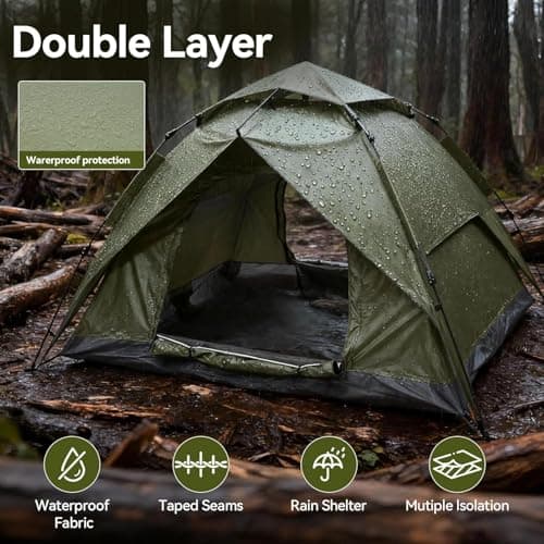 BREEZENEST 2-3 Person Pop Up Dome Tent – Waterproof Double Layer Camping Tent with Removable Outer Tarp, Quick Setup Hiking Tent for Family, Outdoor, Backpacking Adventures — view 2