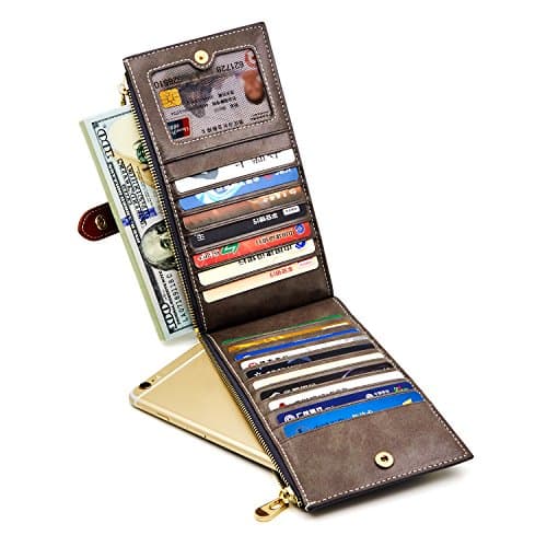 Women's Genuine Leather RFID Blocking Wallet Credit Card Holder, Gray — view 2