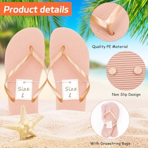 KisSealed 24 Pairs Flip Flops Bulk for Wedding Party Guest Sandals, White, Pink, Gold, 8.5 Wide Women/5.5 Narrow Men — view 4
