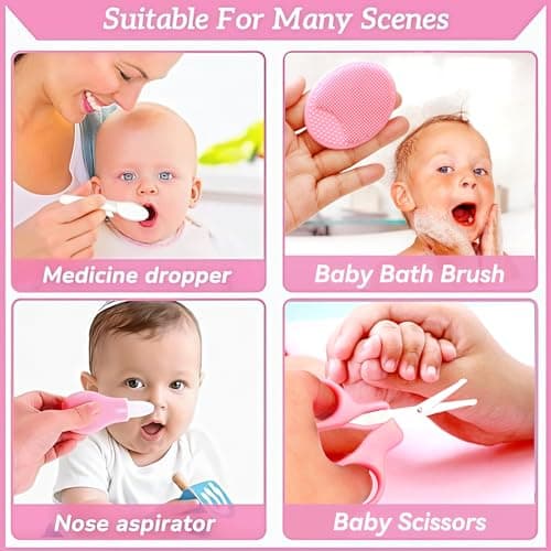 Baby Healthcare and Grooming Kit, 20 in 1 Portable Baby Safety Care Set with Hair Brush Comb Nasal Aspirator Electric Nail Trimmer Set Baby Essentials kit for Newborn Boys Girls (Pink) — view 4