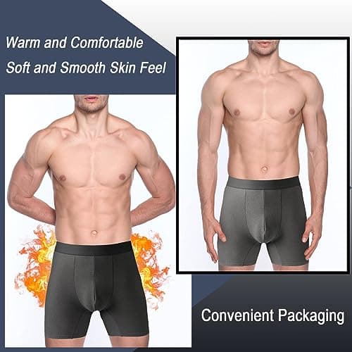 Nuofengkudu Mens Thermal Seamless Boxer Briefs Long Leg Warm Underwear 3D Pouch Bulge Support Stretch Waistband Comfy Trunks Winter Male Classic Anti-Chafing Underpants B 4 Pack Drak Grey XL — view 2