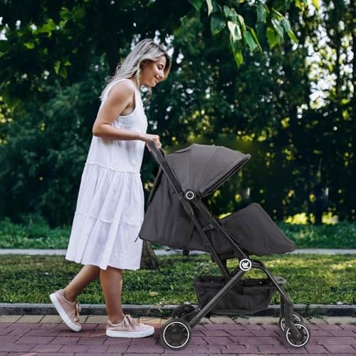 Rollingsurfer Lightweight Baby Stroller for Airplane, Compact Travel Pushchair with Retractable Foot Cover & Reclining Backrest, One Hand Fold Stroller — view 6