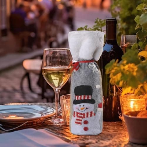 Quzente Christmas Fabric Wine Bags Reusable Drawstring Holiday Decoration — view 5