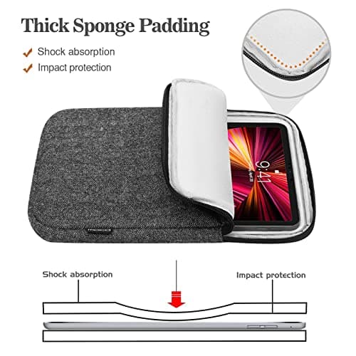 MoKo 9-11 Inch Tablet Case Made of Wool & Polyester, Protective Case Compatible with iPad Pro 11 2021/2020, iPad 9/8/7 10.2, iPad Air 4 10.9, Galaxy S8 11, Polyester Carry Bag, Black + Grey — view 4