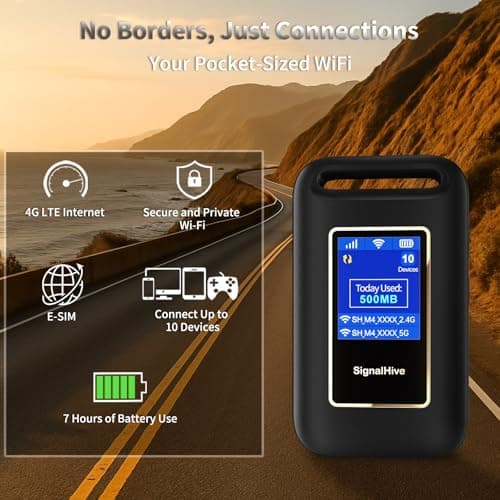 SIGNALHIVE Portable WiFi Hotspot for Travel, eSIM 4G LTE Mobile Hotspot, No SIM Card Required, No Contract Data Plans, Connect Up to 10 Devices, 1GB Monthly Data Included for Life — view 2