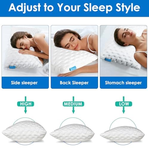 Cooling Side Sleeper Pillow 2 Pack for Neck and Shoulder Pain Relief, Adjustable Shredded Memory Foam Neck Pillows Sleeping, Cervical Support Bed Pillows, Queen Size 2 Pack Bed Pillows for Sleeping — view 6