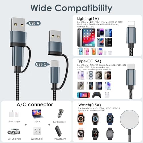 2Pack Upgraded 3 in 2 Multi Charger Cable for Apple Watch iWatch Charger — view 3