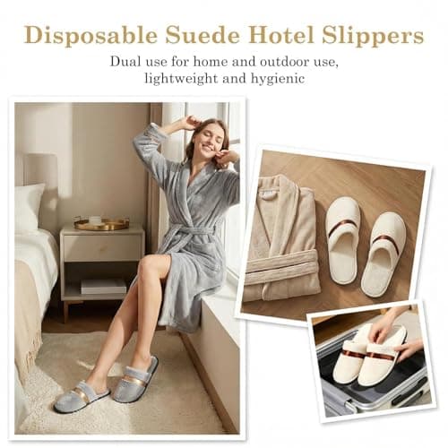 Plumaire 4 Pairs Towelling Hotel Slippers, Hotel Spa Slippers Closed Toe, Non-Disposable Deluxe Closed Toe Slipper For We Have Guests，Parties, Swimming Pools, And Travel Use Grey And Off-white — view 3