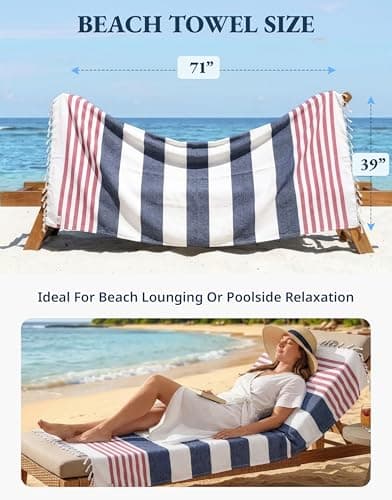LANE LINEN Beach Towels 6 Pack, Cotton Rich Turkish Towels Oversized, Pool Towels For Adults, Pre-Washed, Sand Free Towel, Fast Drying Beach Essentials 39"x71" - Multi Stripe — view 4