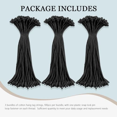 300Pcs 7.6Inch Clothing Hang Tag Cotton String Fasteners Tag Plastic Snap Lock Pin Loop Hanging Tags Labels Brand Markings for Clothes Suitcase Shoes Toys (Black) — view 6